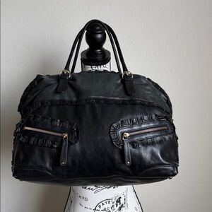 Vintage Gucci Sabrina Black Bicolor Leather Ruffle Boston Handbag